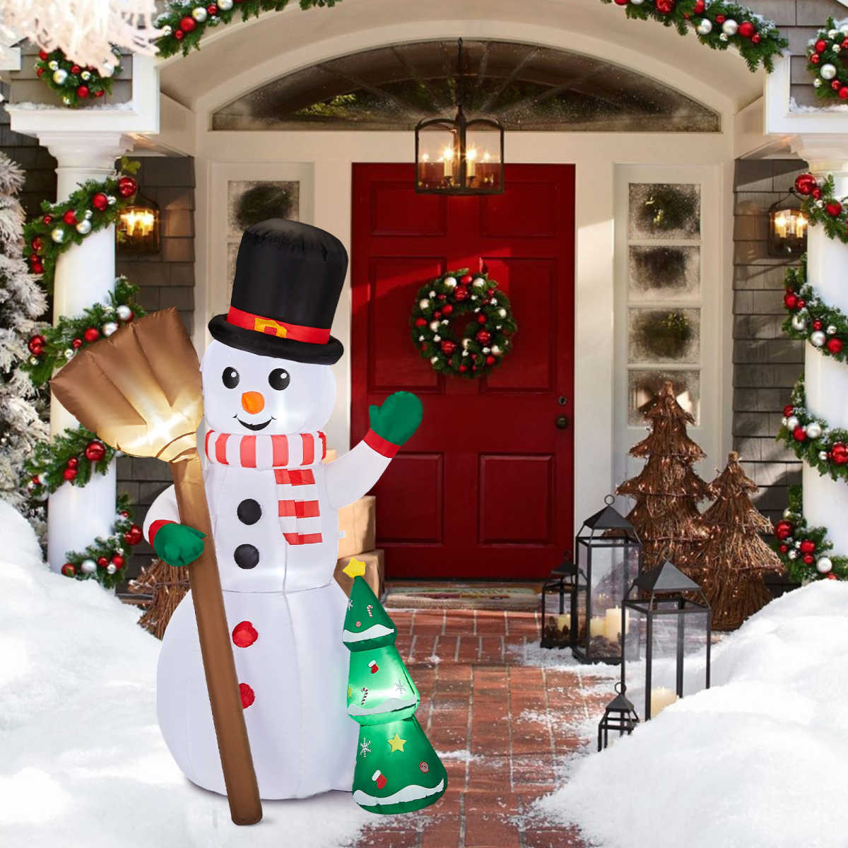 1.85m Inflatable Christmas Snowman Couple with LEDs – Outdoor Garden Decoration