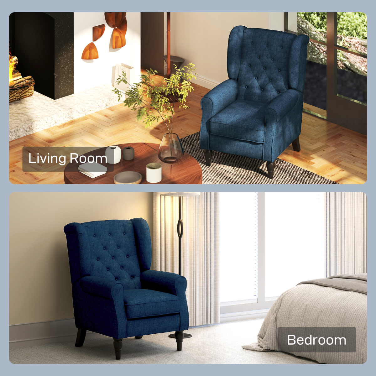 HOMCOM Retro Tufted Club Armchair with Solid Wood Legs, High Back – Accent Chair, Blue