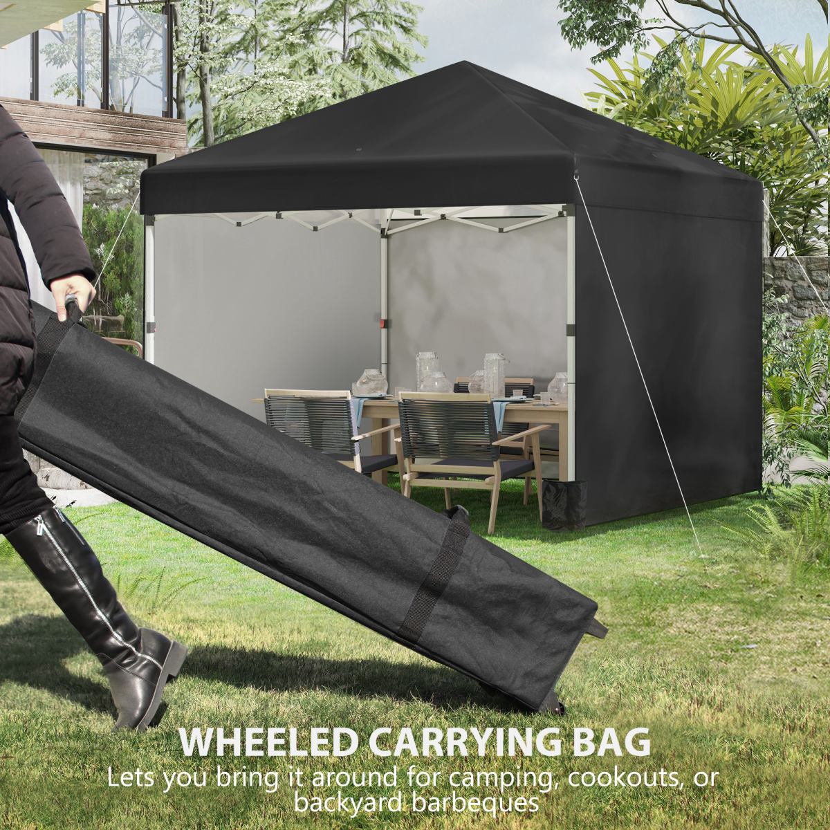 Outsunny 3x3m Pop-Up Gazebo Party Tent with 3 Sidewalls & Weight Bags, Steel Frame – Outdoor Shelter, Black