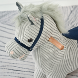 Kids Wooden Rocking Horse with Corduroy Finish, Footrest & Neighing Sounds – Traditional Ride-On, Grey