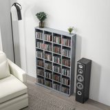 HOMCOM DVD, CD and Blu-ray Media Storage Rack – Four-Column Display Shelf Unit for Living Room, Grey