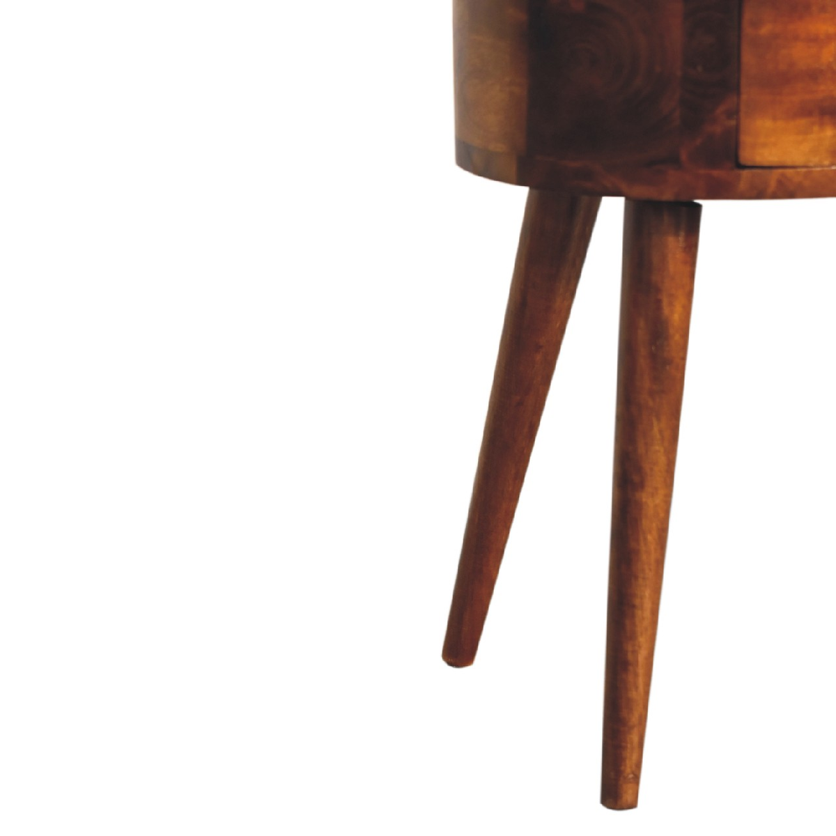 Artisan Furniture Mini Rounded Bedside Table with 2 Drawers – Solid Mango Wood, Chestnut Finish, Brown