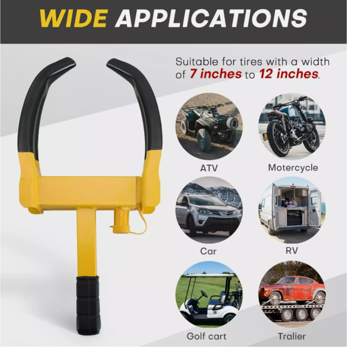Heavy Duty Wheel Clamp Lock for Caravans, Trailers, Cars and Vans, Adjustable with 2 Keys