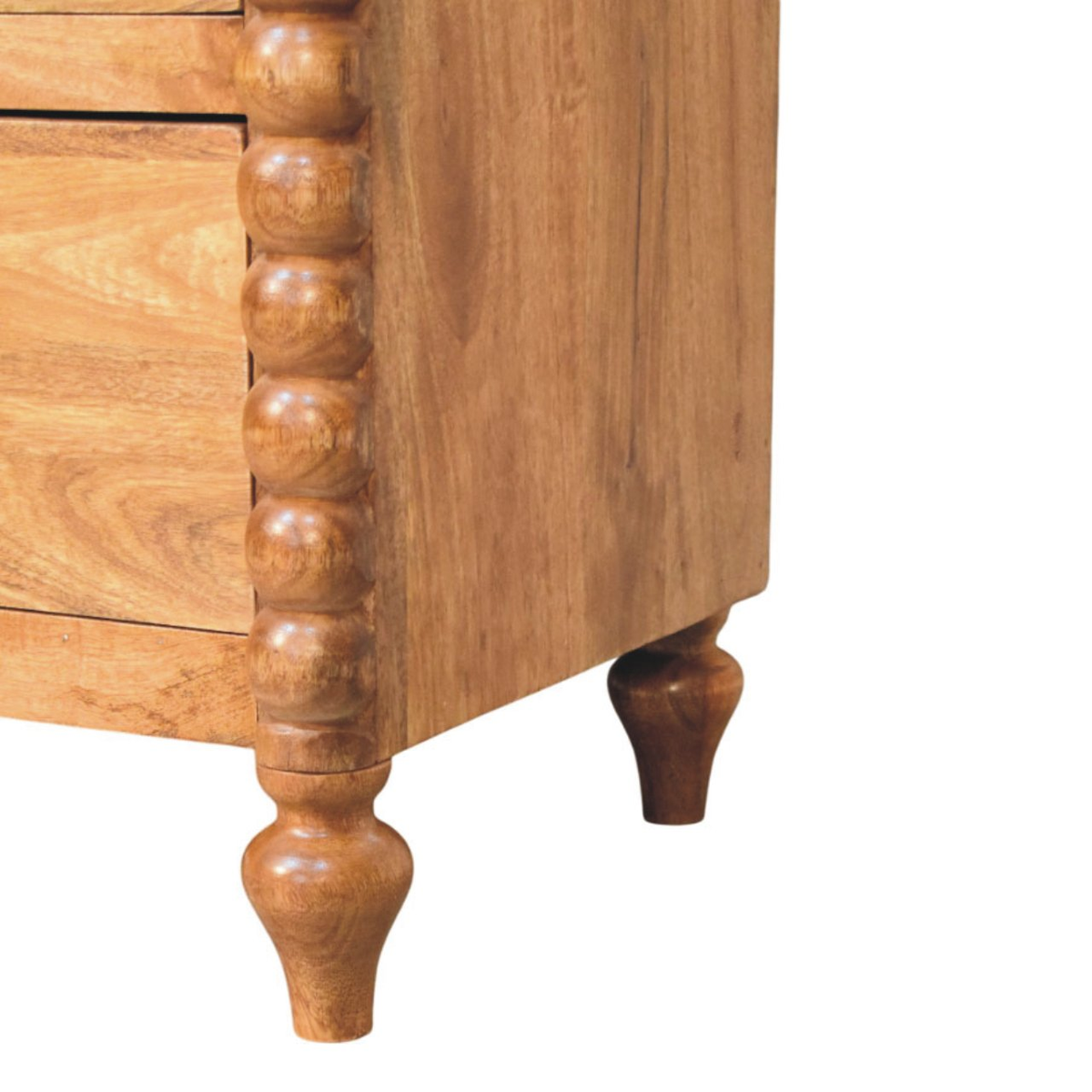 Artisan Furniture Solid Wood Spindle Chest of 3 Drawers with Brass Handles – Amber Oak Finish, Brown