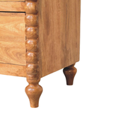 Artisan Furniture Solid Wood Spindle Chest of 3 Drawers with Brass Handles – Amber Oak Finish, Brown