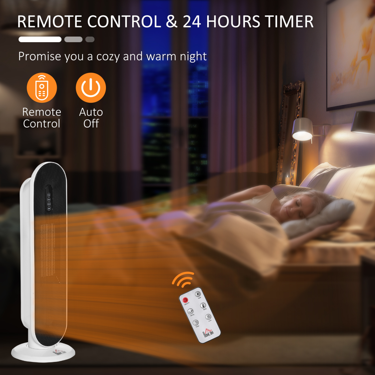 HOMCOM Ceramic Space Heater with Oscillation, Remote & Overheat Protection – 1200/2000W, Timer, Thermostat