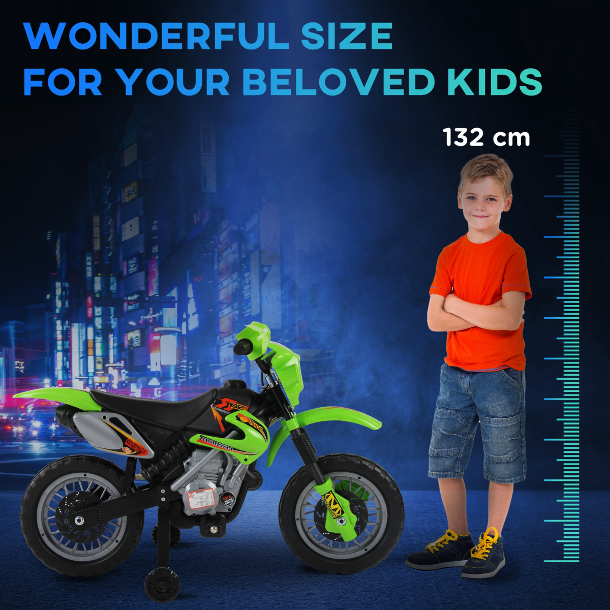 Kids 6V Electric Ride-On Motorbike with Headlights, Music and Horn – Motocross Style for Ages 3–6, Green