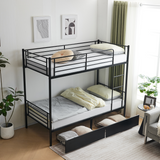Metal Single Bunk Bed with 2 Storage Drawers, Integrated Ladder & Guard Rail – Black