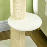 PawHut 2 Tier Cat Tree with Top Basket Cushion and Sisal Scratching Post – Cat Resting Tower, Cream White
