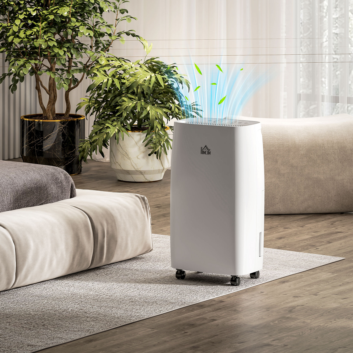HOMCOM 12L/Day Dehumidifier with 24H Timer & 2 Fan Speeds – Damp and Condensation Control