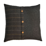 Artisan Furniture Quinn Pewter Tweed & Black Button Cushions, Set of 2 – Wool-Texture Scatter Cushions