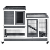 PawHut Wooden Two-Tier Rabbit Hutch with Wheels, Ramp and Slide-Out Trays – Indoor Guinea Pig House