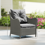 Set of 2 Rattan Garden Chairs with Padded Seat & Back Cushions – Steel Frame Outdoor Armchairs, Dark Grey