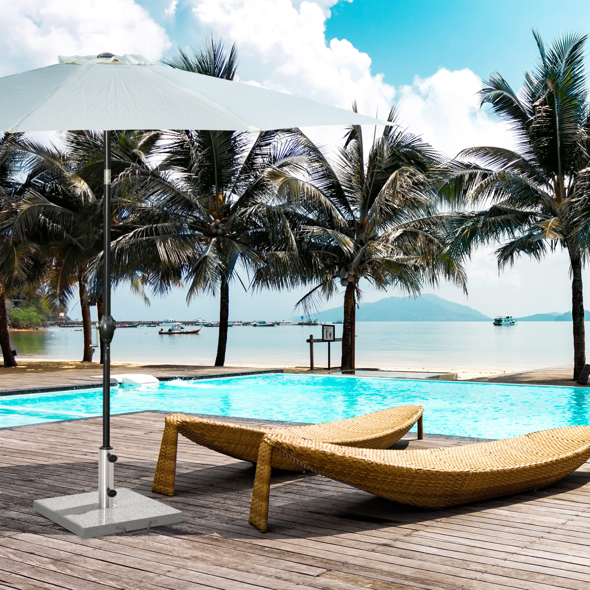 Outsunny 25kg Marble Umbrella Base with Wheels & Handle – Stabilising Parasol Stand, Hemp Grey