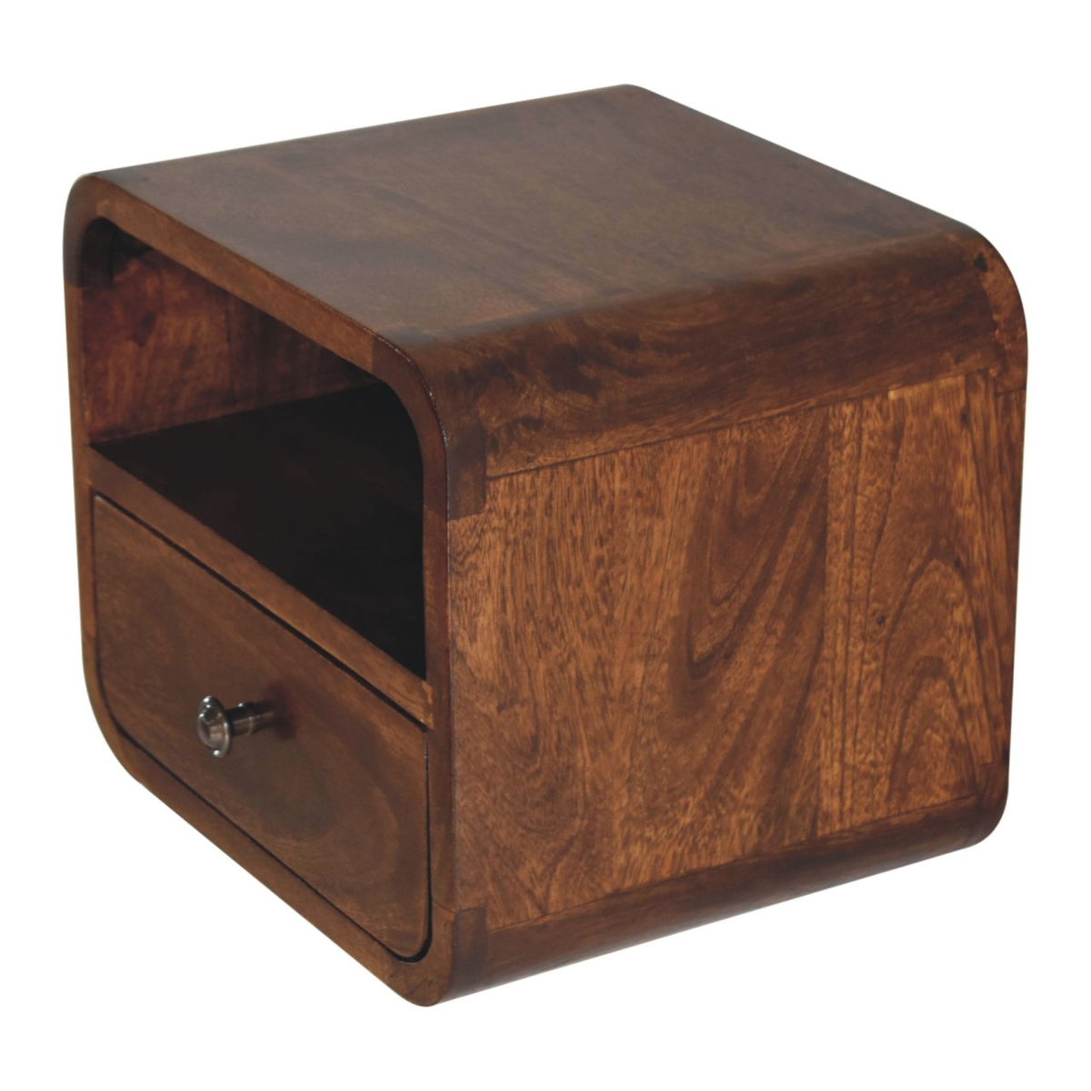 Artisan Furniture Extra Mini Wall-Mounted Bedside Table with 1 Drawer & Open Shelf, Solid Mango Wood – Dark Brown