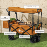 Outsunny Folding Utility Cart with Canopy, 68kg Capacity, Steel Frame & EVA Wheels – Garden Trolley, Orange