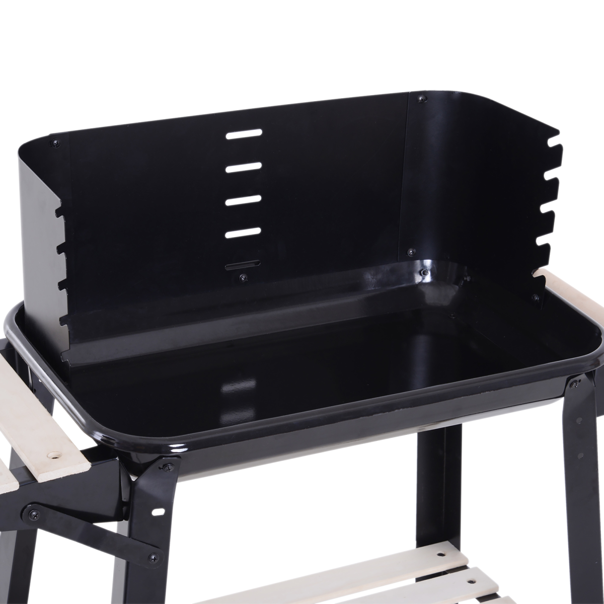 Outsunny Charcoal BBQ Grill with Side Shelf, Wind Shield & Wheels – Enamel Coated, 87 x 45 x 83cm, Black