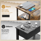 HOMCOM Bedside Table with Charging Station, 2 Drawers and Open Shelf – Nightstand or Side Table, Rustic Brown