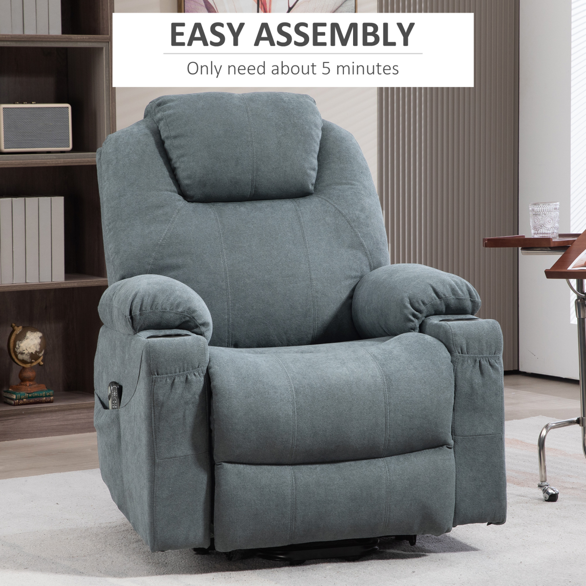 HOMCOM Lift Chair with Vibration Massage & Heat, 45° Lift and Recline – Riser Recliner, Grey