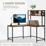 HOMCOM Industrial L-Shaped Desk with Upper Shelf, 149 x 140cm – Corner Home Office Workstation, Brown & Black
