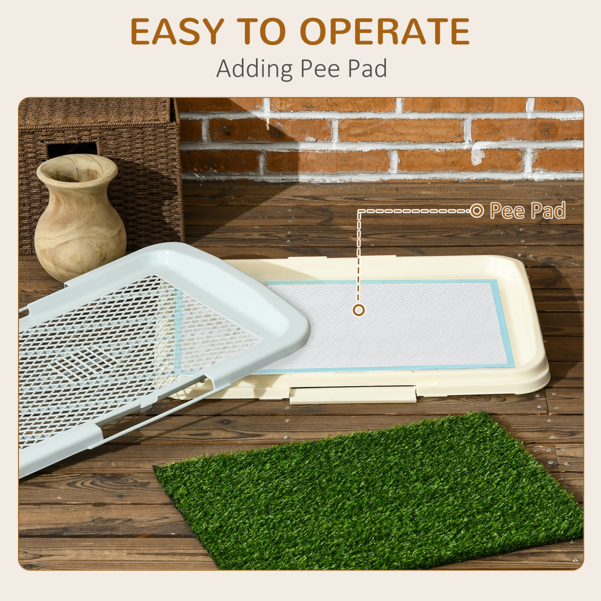 PawHut Indoor Dog Toilet with Artificial Grass, Grid Panel & Tray – Portable Puppy Potty, 63 x 48.5cm