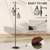 HOMCOM Industrial 3-Light Floor Lamp Dimmable LED Standing Lamp, Black
