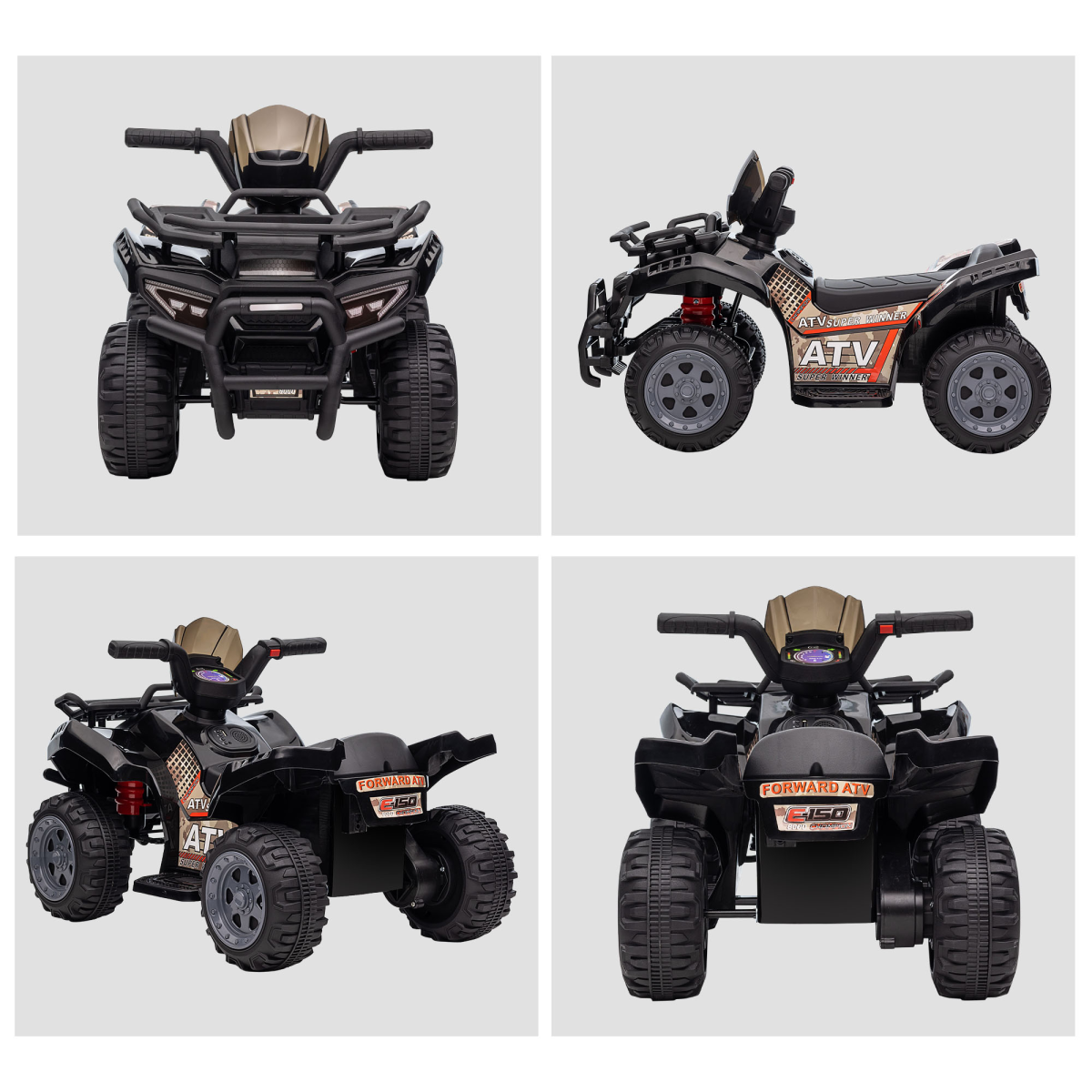 Kids Ride-On Four Wheeler ATV with Music and Large Tyres – Electric Quad for Ages 18-36 Months, Black