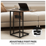 HOMCOM C Shaped Side Table with Charging Station and Foldable Top – Space-Saving, Rustic Brown and Black