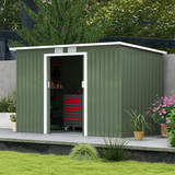 Metal Garden Shed with Sliding Lockable Double Doors, 2 Vents & Foundation Kit – 280 x 130cm, Light Green