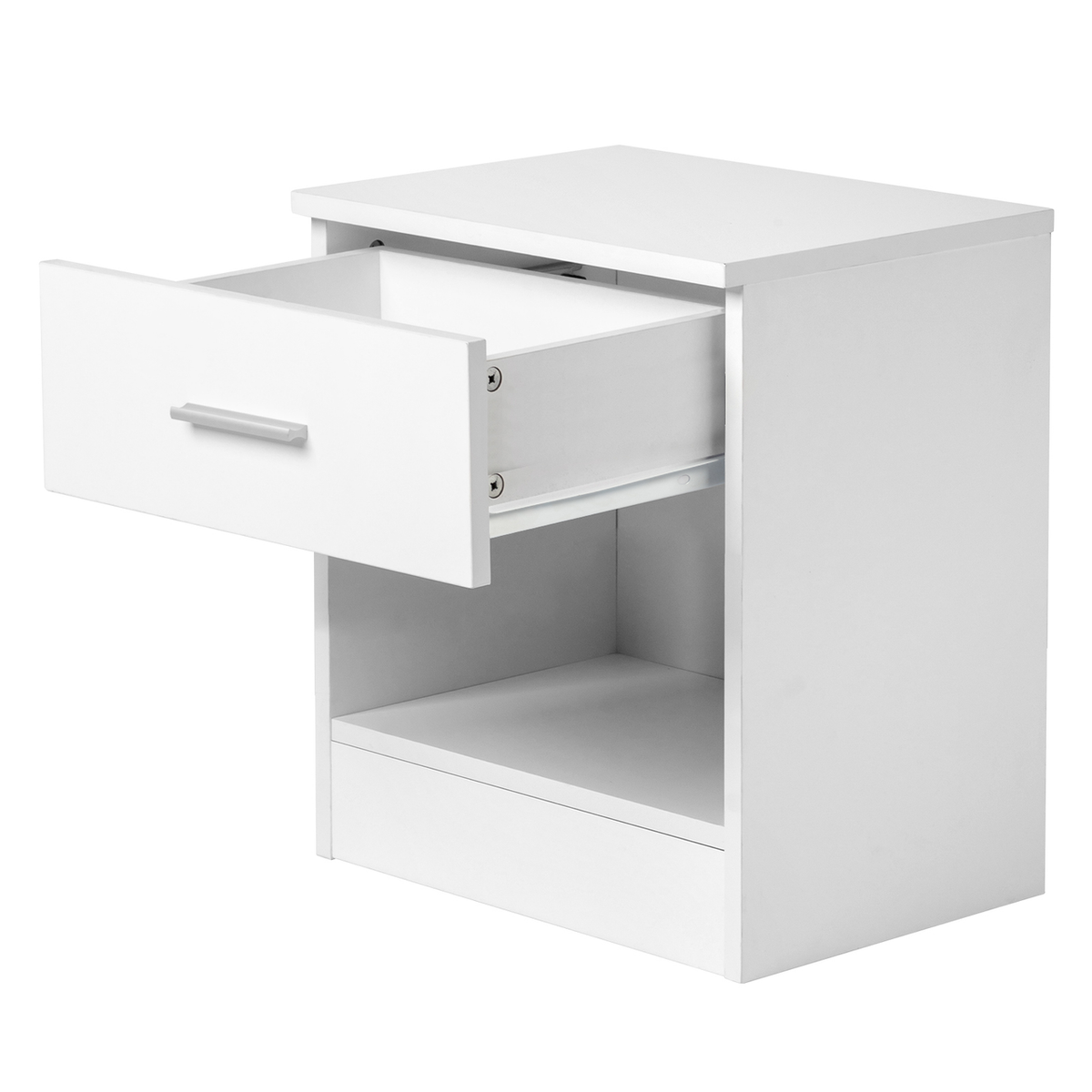 2-Tier Nightstand Bedside Cabinet with Drawer and Open Shelf – Bedroom and Home Office End Table, White