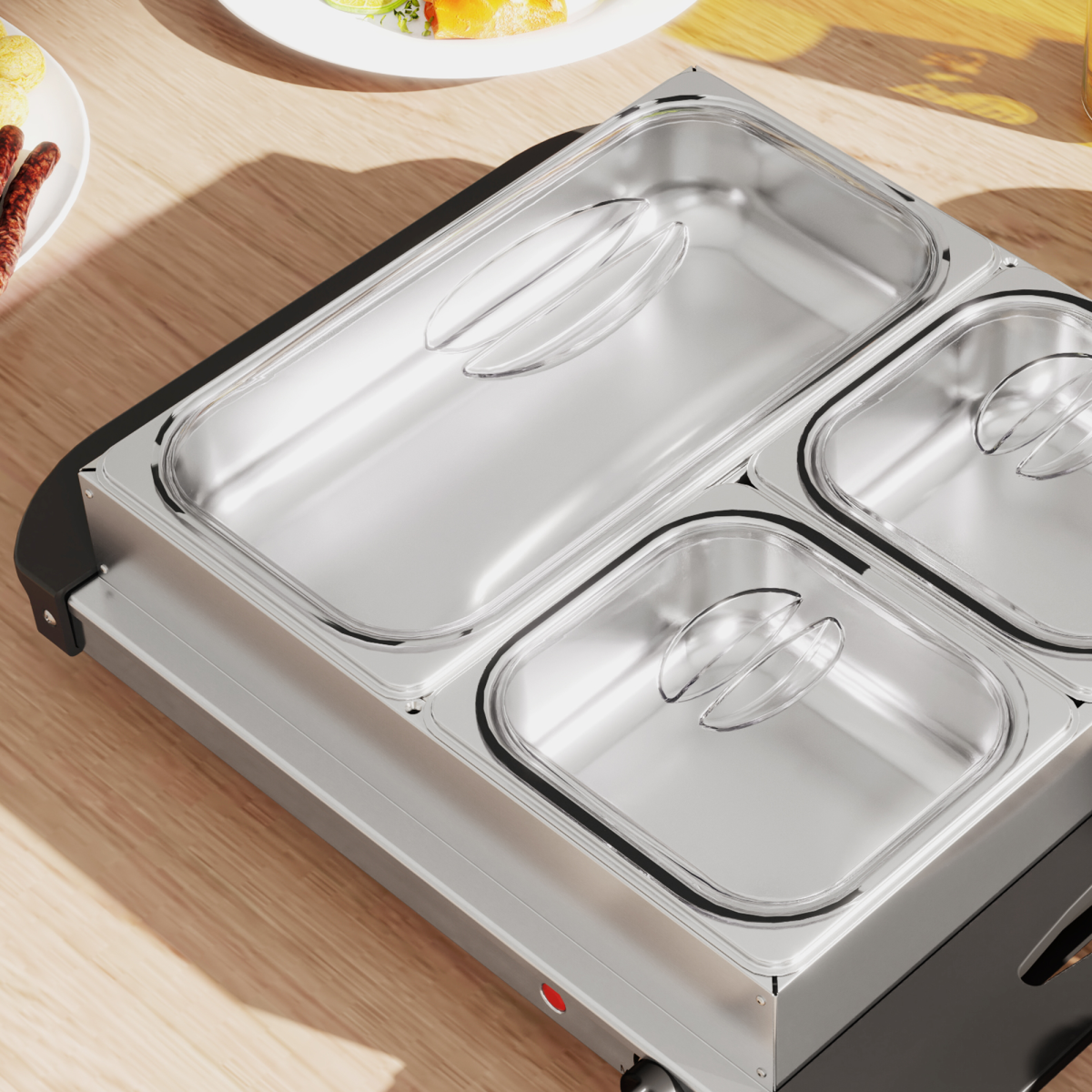HOMCOM 6L Electric Food Warmer Buffet Server with 3 Lidded Trays & Warming Plate – Party Catering