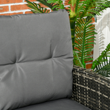 Outsunny Six Piece Rattan Garden Furniture Set with Sofa, 2 Armchairs, 2 Footstools & Glass Table – Grey