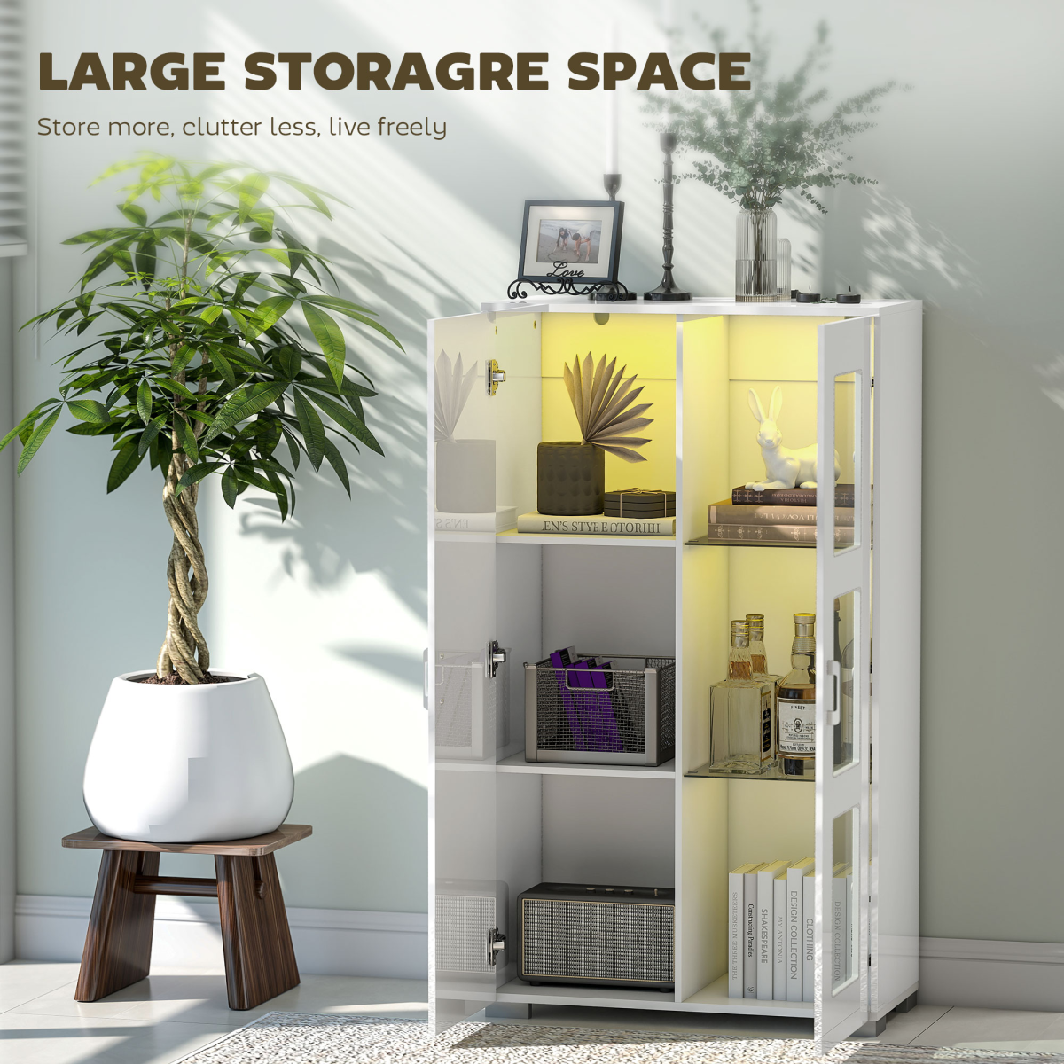 Modern Display Cabinet with 16-Colour RGB LED Lighting – Collectibles Showcase for Living Room & Games Room