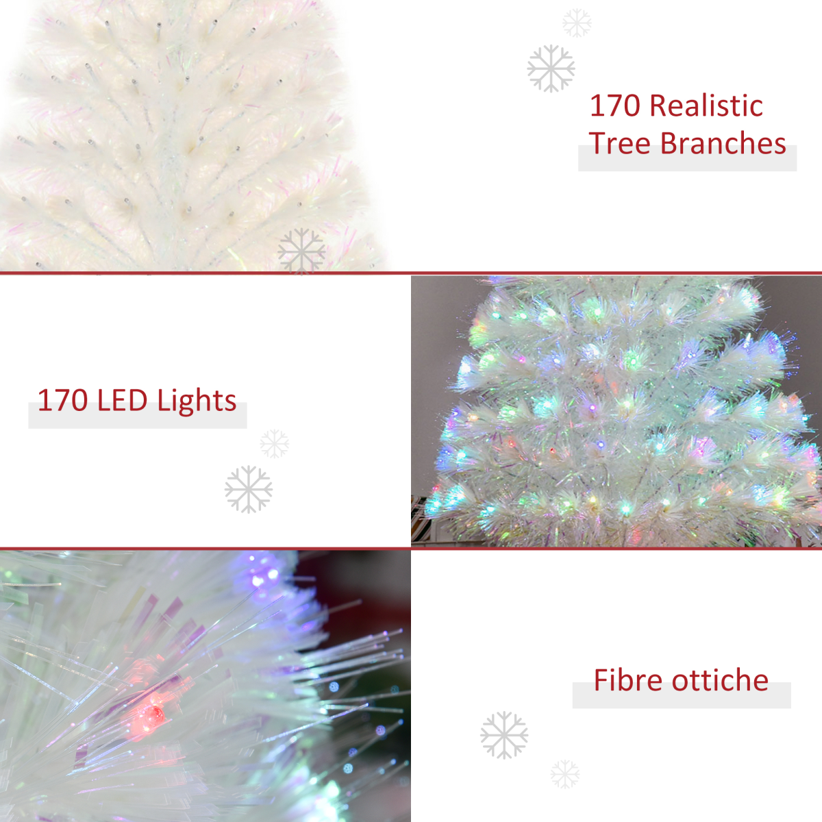 HOMCOM 4ft Pre-Lit Artificial Christmas Tree with Multi-Coloured Fibre Optic and LED Lights – Foldable, White