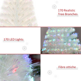 HOMCOM 4ft Pre-Lit Artificial Christmas Tree with Multi-Coloured Fibre Optic and LED Lights – Foldable, White
