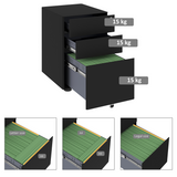 Vinsetto 3-Drawer Lockable Mobile Filing Cabinet with Steel Body & Wheels – Under-Desk Office Storage, Black