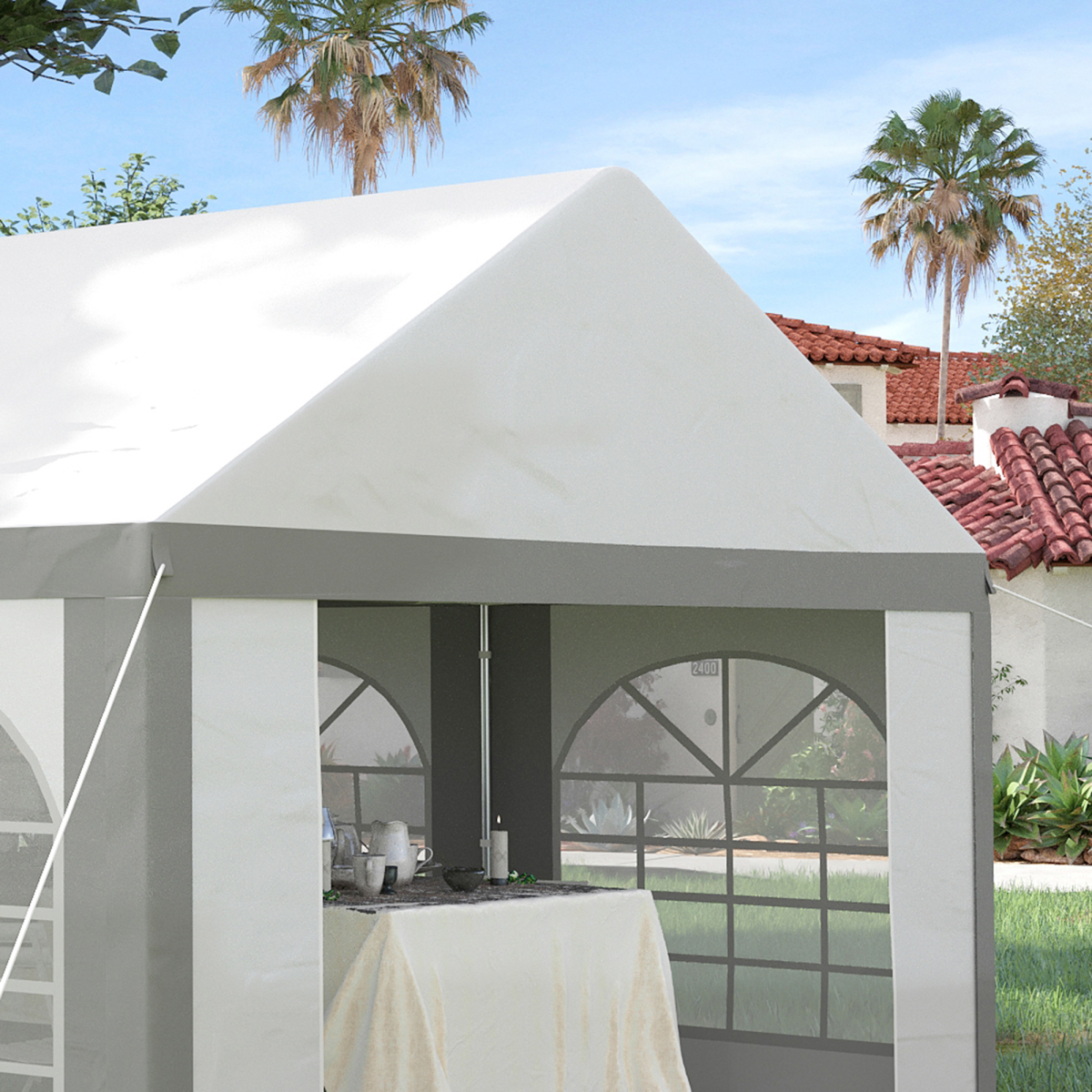 Outsunny 6x4m Party Tent Marquee Gazebo with Removable Sides, 6 Windows & 2 Zipped Doors – Garden Shelter