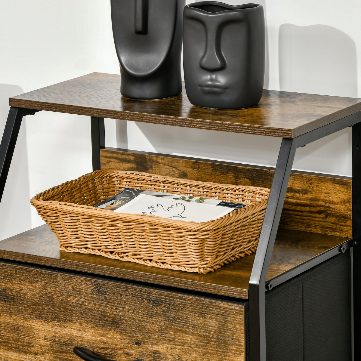 HOMCOM Industrial 3-Drawer Storage Cabinet with Display Shelves – Metal Frame, Wood-Effect Finish