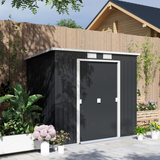 Outsunny 7x4ft Metal Garden Storage Shed with Sliding Double Door – Galvanised Steel Tool Shed, Dark Grey