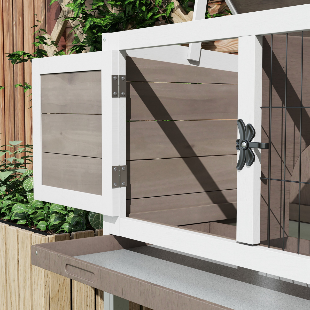 PawHut Large Elevated Wooden Rabbit Hutch with Asphalt Roof and Removable Tray – Indoor Outdoor Pet House