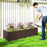 Outsunny Modular Plastic Planter Box Kit – Raised Bed or Garden Fence for Flowers and Herbs, Brown