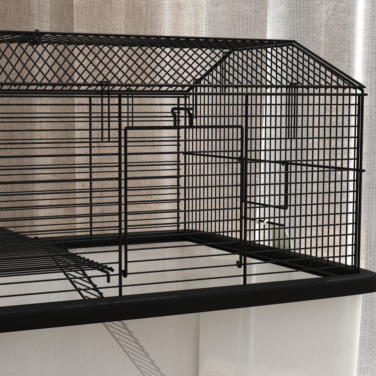 PawHut Two-Tier Hamster Cage with Deep Base, Ramp & Food Dish – Gerbil & Syrian Hamster Home on Wheels, Black