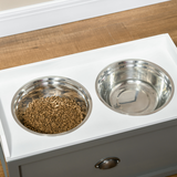 Elevated Dog Feeder with Storage Drawer & 2 Stainless Steel Bowls – Raised Dog Bowl Stand for Large Dogs, Grey