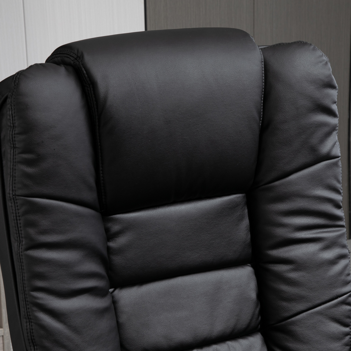 Swivel Manual Recliner Chair with Footstool – PU Faux Leather Lounge Armchair, Wood Base, 135° Recline, Black