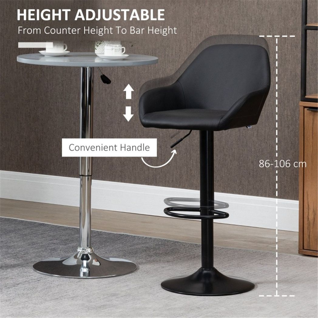 Set of 2 Adjustable Swivel Bar Stools with PU Leather Seat, Gas Lift & Footrest – Kitchen Bar Chairs, Black
