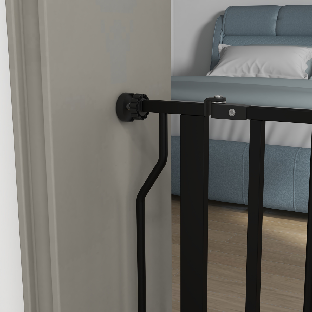 PawHut Wide Pressure-Fit Dog Stair Gate with Door, 75–85cm Adjustable Width, Black