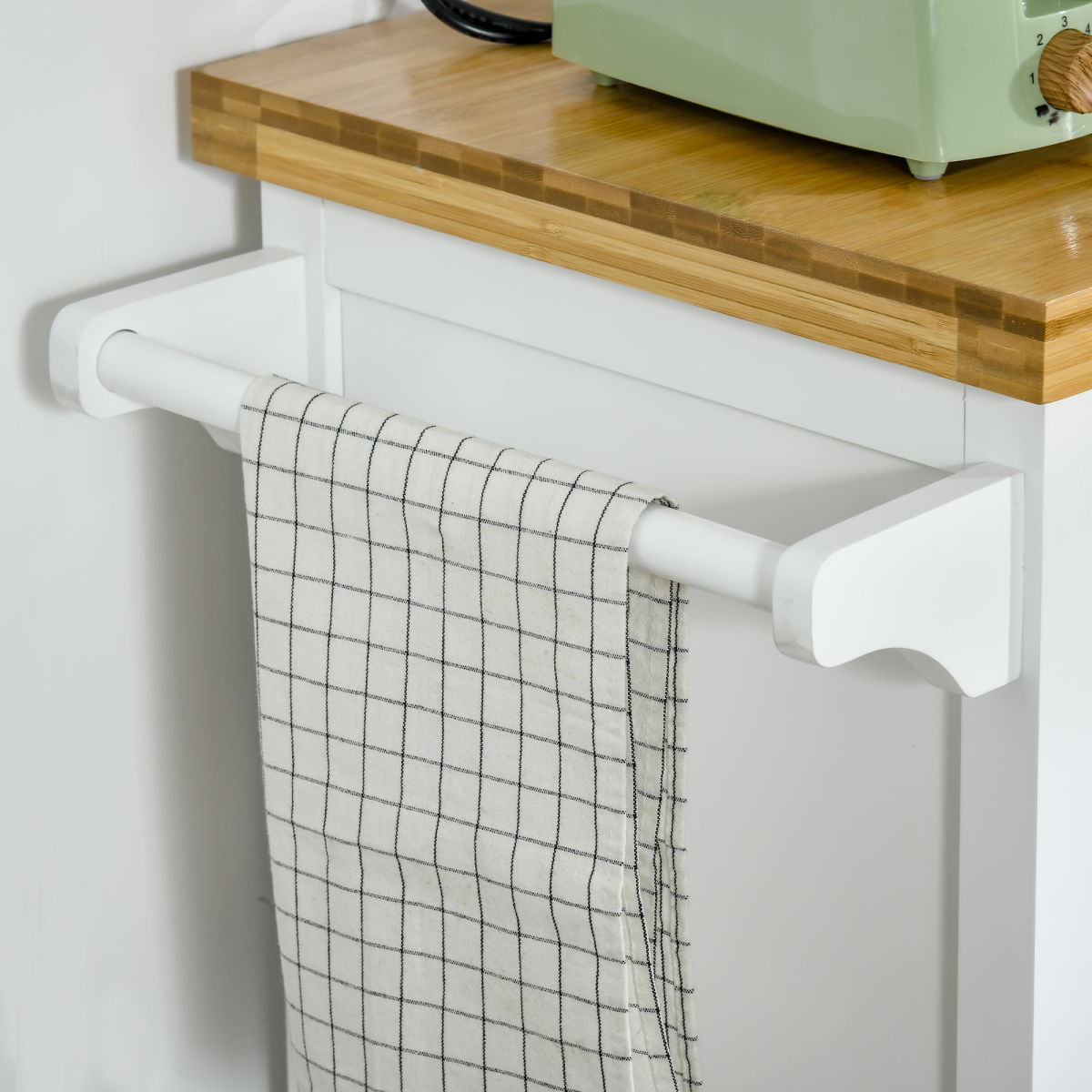 HOMCOM Rolling Kitchen Cart with Drawer & Towel Rail – Mobile Storage on Smooth-Rolling Wheels, White