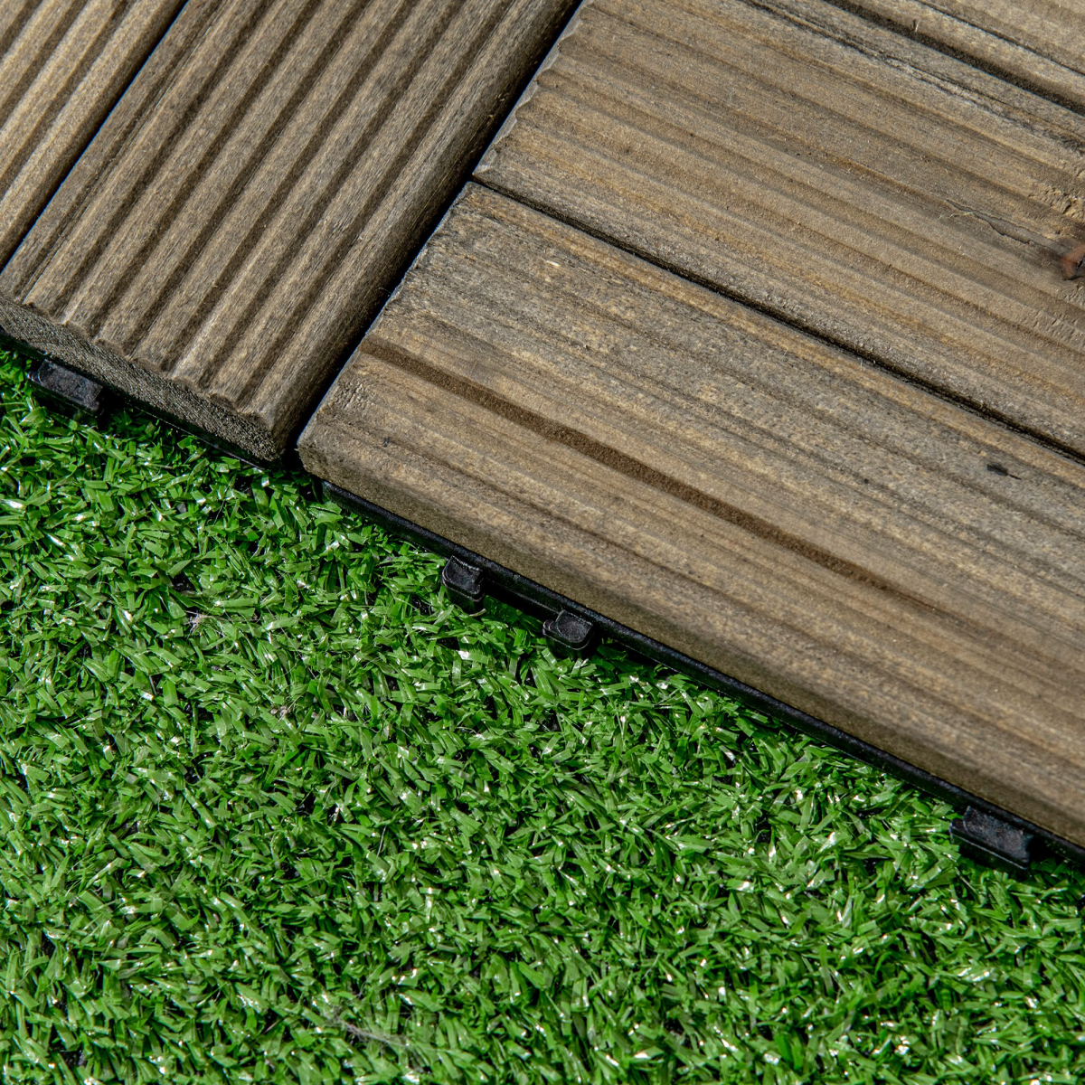 Outsunny 27-Pack Interlocking Decking Tiles, 30 x 30cm – Outdoor Garden Flooring, Grey