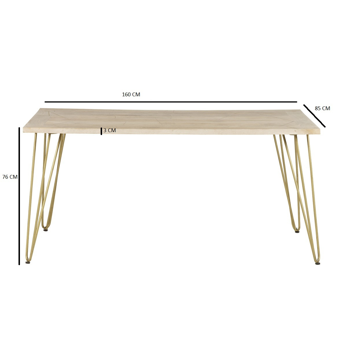 Solid Wood Dining Table with Light Gold Metal Inlay – Modern Dining Room Centrepiece