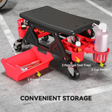 HOMCOM Rolling Mechanic Stool with Detachable Seat & Tool Trays, 135kg Capacity – Workshop Seat, Red